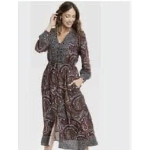 Knox Rose | Dresses | Knox Rose Dress Long Sleeve Blue Burgundy Floral Boho  Button Up Medium | Poshmark